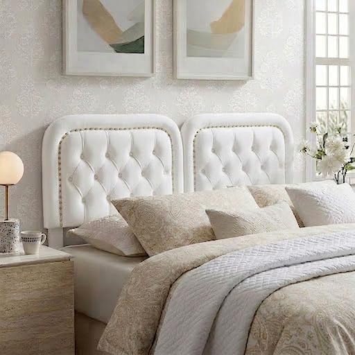 Tufted Upholstered Headboard Queen Size, Button Adjustable Height Queen Head Board Only, Sturdy and Durable Solid Wood with Nailhead Trim Headboards, Ideal for Bedroom, Dorm, Guest Room,Beige
