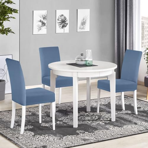 SearchI Dining Room Chair Covers Set of 4, Stretch Solid Color Parsons Chair Slipcovers Spandex Removable Washable Kitchen Chair Protector Cover for Dining Room, Hotel, Ceremony (Gray Blue)