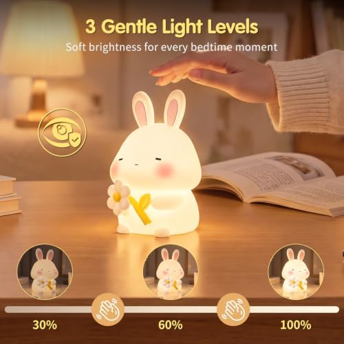 Bunny Night Light for Kids, Cute Silicone Squishy Rabbit Lamp Gift