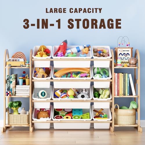 Kids Toy Storage Organizer - Toy Organizers and Storage with 6 Shelves and 12 Bins,Kids Toy Organizer for Playroom, Bedroom, Nursery, 53 Inches Wide (White)