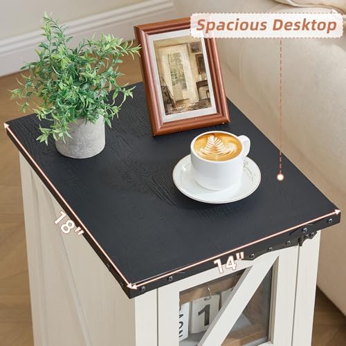 Joaxswe Narrow Night Stand with Glass Barn Door
