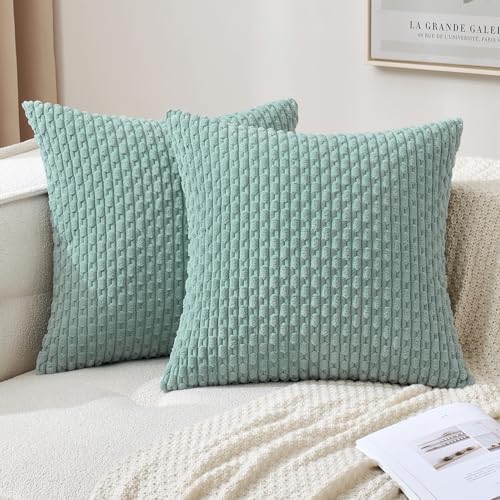 MIULEE Decorative Throw Pillow Covers 18x18 Turquoise Textured Corduroy