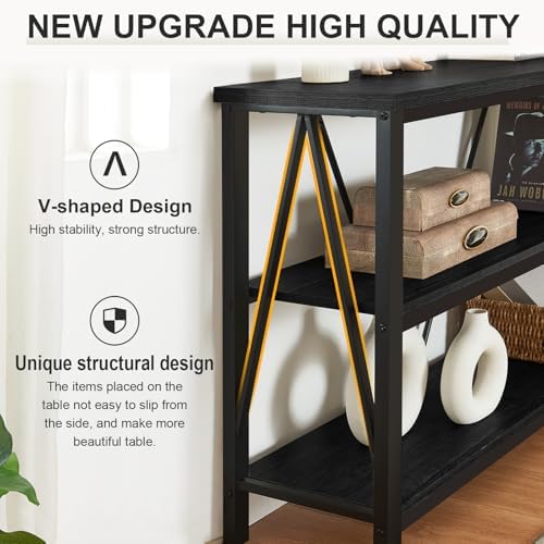 Entryway Console Table, 3 Tier Entry Table with Open Shelves, Black, 47 IN