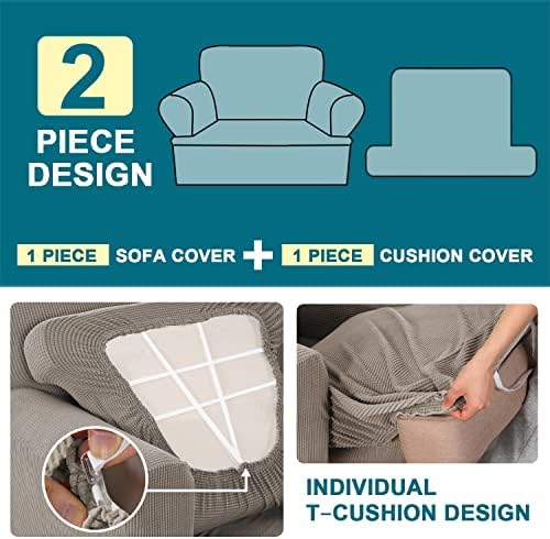 Turquoize T Cushion Chair Slipcover Armchair Slipcover for Living Room Stretch Sofa Couch Cover Soft Armchair Cover Washable Furniture Covers with Individual T Cushion Seat Covers (Chair, Taupe)
