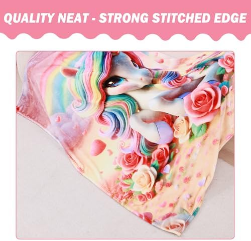Softan Kids Throw Blanket for Girls & Boys, Warm Soft Toddler Fleece Blankets for Sofa Couch Bed， Cozy Fuzzy Plush Flannel Kids Throw Blanket for Daycare & School - 50x60In Rose Unicorn
