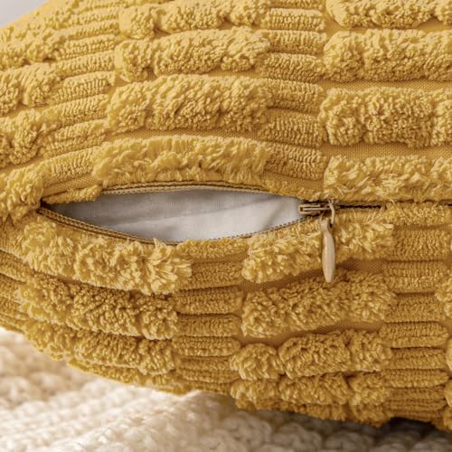 MIULEE Corduroy Decorative Throw Pillow Covers 18x18 Yellow Pack of 2