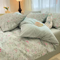 Green Floral Duvet Cover Full Size 100% Cotton,Rustic Cottagecore Duvet Cover with 2 Pillowcases,Soft Breathable Aesthetic Quilt Covers with Zipper Full Size 80"×90"