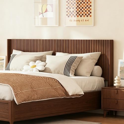 COCO DESIGN King Size Fluted Headboard Only, 80" Walnut Wall Mount