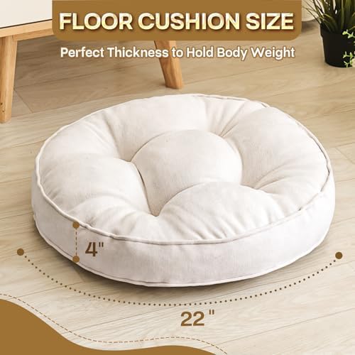 MIDDLE ONE Floor Pillow Set of 2, Memory Foam Cushion 22x22 – Round, Beige