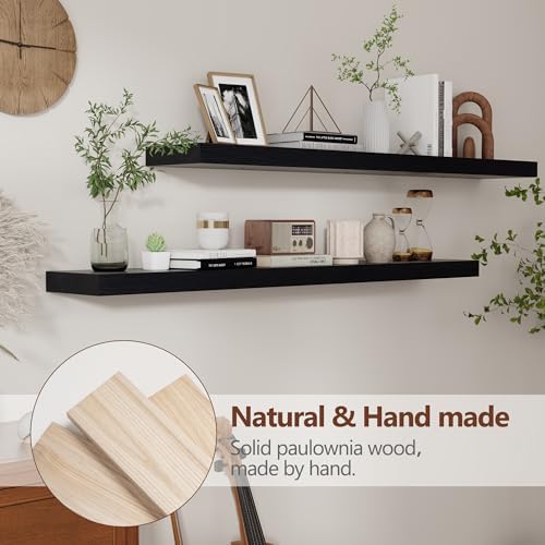 fuqing 48 Inch Floating Shelves, 6.7 Inch Deep Black Wall Shelves Set of 2