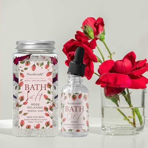 Rose Spa Gift Set for Women, Luxury 9 Pcs Bath Salts Set, Relaxation Gifts for Women, Self Care Set, Clean Moisturizing Skin, Gifts for Mom, Wife, Sister, Friend