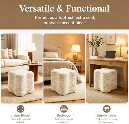 Leopard Ottoman Foot Stool, 15.7" Velvet Accent Ottoman