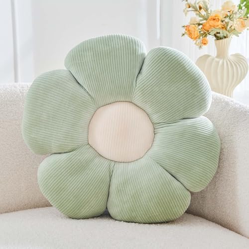 Kcvvcr Sage Green Flower Pillow, 14.9" Cute Flower Shaped Floor Pillow, Aesthetic Floral Plush Daisy Decorative Throw Pillows for Bed Sofa Couch