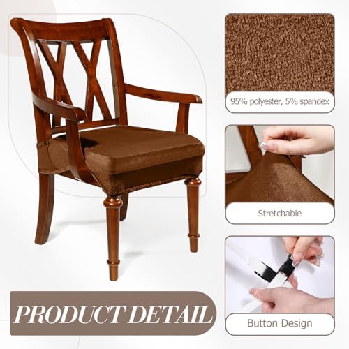 Havawish Extra Wide Dining Chair Seat Covers, Camel, Velvet, 1 Pcs