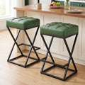 Bar Stools Set of 2, 26 Inch Counter Height Stool Faux Leather Green