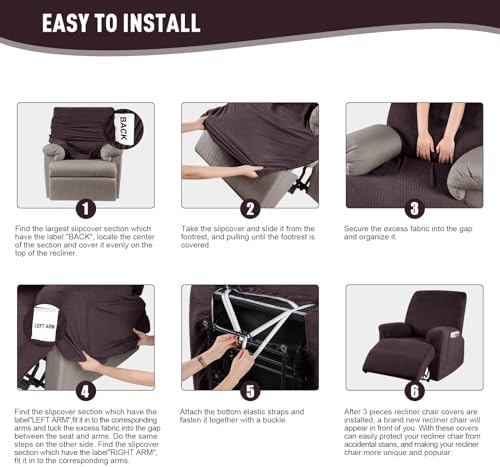 KinCam Recliner Chair Covers, Stretch Reclining Cover, Dark Coffee