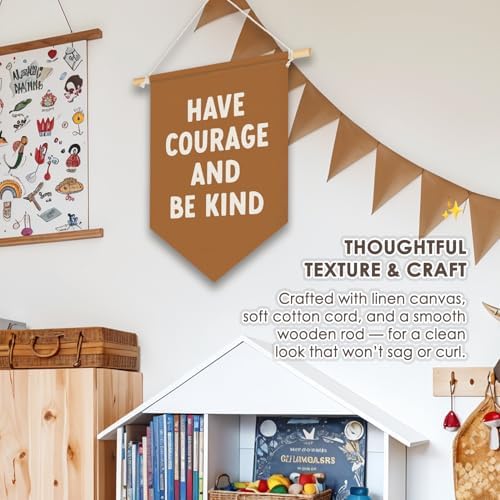 Classroom Motivational Have Courage and Be Kind Wall Hanging Pennant Flag Banner, Inspirational Wall Decor for Kids Toddler Nursery Bedroom Playroom 15x11 Inch