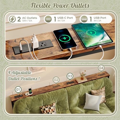 Huuger 94.5 Inch Sofa Table with Power Outlets, Skinny Behind Couch Table