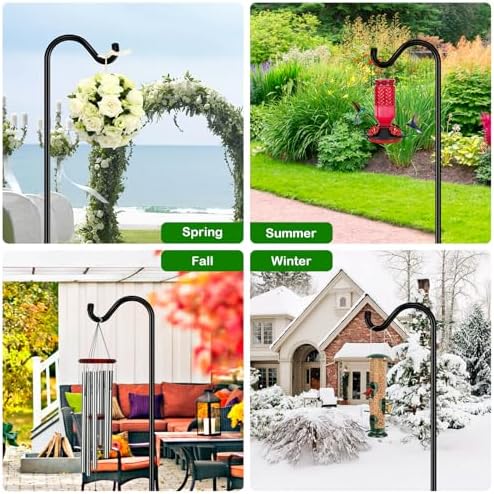 FEED GARDEN Adjustable Shepherd Hook Bird Feeder Pole with 7 Prongs Base, 108 Inch Tall 5/8 Inch Thick, Heavy Duty Outdoor Garden Poles for Hanging Bird Feeders, Plant Baskets, Black (2 Pack)