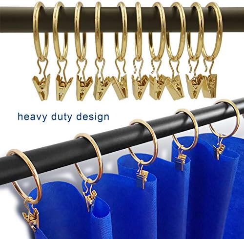 40 Pack Metal Curtain Rings with Clips, 1.5 in ID, Gold