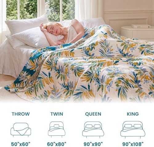 MSGKV Boho Throw Blanket 50"x60" 100% Cotton Leaves Muslin Throw for Couch