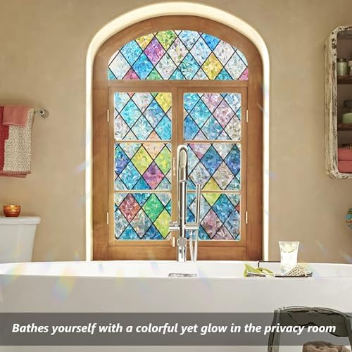 LEMON CLOUD Stained Glass Window Privacy Film Static Cling, 35.4″ x 78.7″