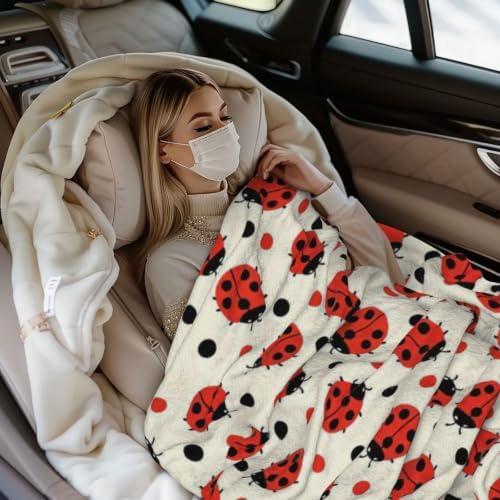 Cute Ladybugs Pattern Fleece Throw Blanket Ultra Soft Cozy Decorative Flannel Blanket for Home Bed Couch Chair Travel 50x40in