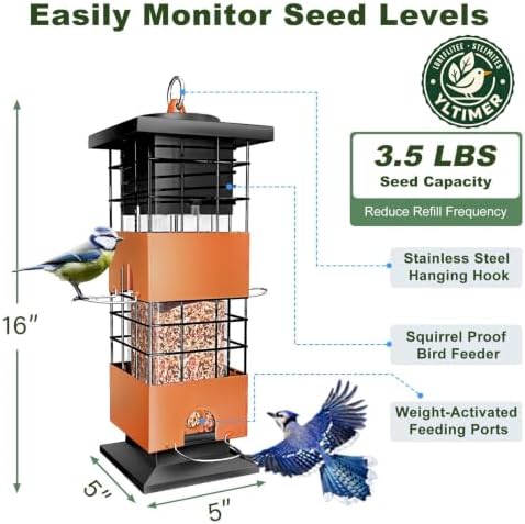Squirrel Proof Metal Bird Feeder,3.5Lb,4 Ports,Weight Activated,Easy Refill