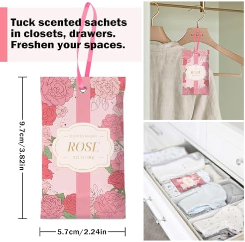 SCENTORINI Scented Sachets for Drawer and Closet, Rose Scent 14 Pack