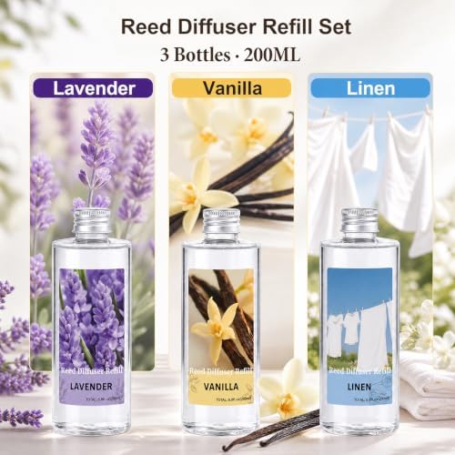Reed Diffuser Oil Refill Set,3 x6.76 Oz Linen Vanilla Lavender Diffuser Oil