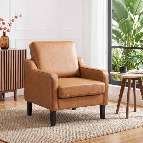 VINGLI Accent Chair, Faux Leather PU Armchair for Living Room, Brown