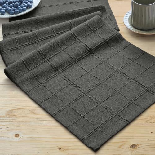 ZeeMart Linen Checked Farmhouse Table Runner, 13x48 Inches Charcoal
