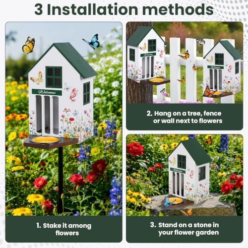 Butterfly House and Feeder for Outside with Metal Stake