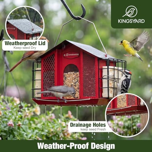 Kingsyard 4-in-1 4 Lbs Large Metal Bird Feeder for Outdoor Hanging