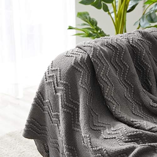 BOURINA Dark Grey Throw Blanket 50x90 Inch Boho Knit Soft Throw Bed Blanket
