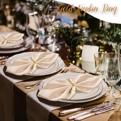APTWOW Bright Gold Napkin Rings Set of 12, Fall Thanksgiving Table Decor