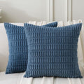 2 Pack Corduroy Decorative Throw Pillow with Inserts, 20x20 Inch Soft Boho Throw Pillow, Square Striped Throw Pillows for Couch, Bed, Sofa Decor (Blue)