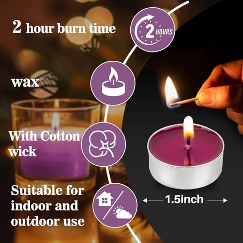 MAQIHAN Purple Tea Light Candles 25 Pack - Mini Votive Candles Bulk