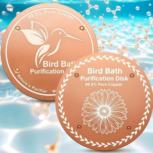 OICEME Bird Bath Purification Disk Pure Copper Outside Winter Solar Power Birdbath Wild Hummingbird Feeder Pedestal Fountain Cleaner Cage Dispenser Bowl Ground Safe Garden Gift Bird Daisy