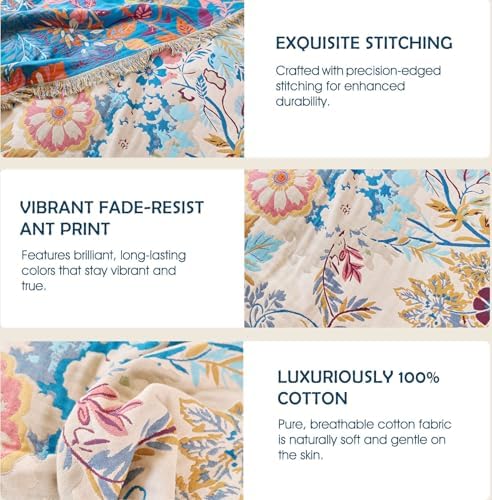 Boho Throw Blanket - 60"x80" Cozy 100% Cotton Throws for Sofa Bed