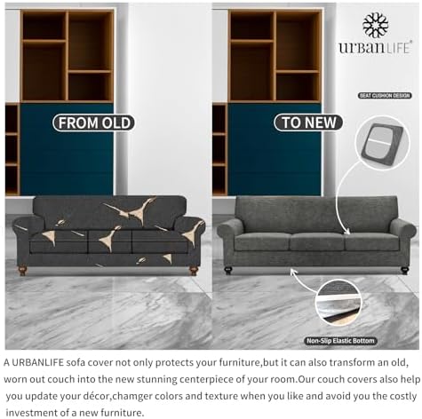 URBANLIFE 4-Piece Stretch Sofa Covers for 3 Cushion Couch, Gray