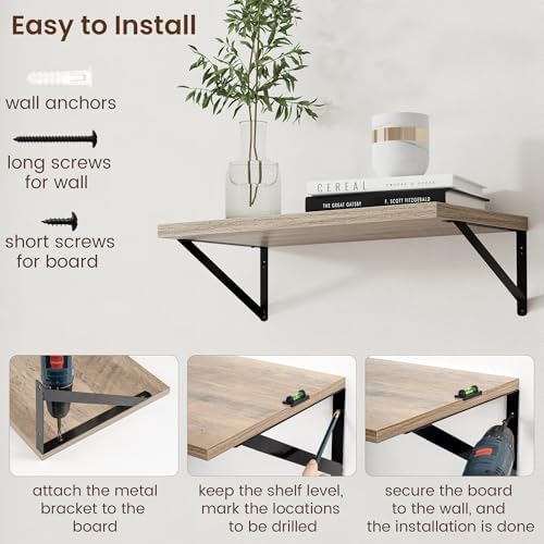 Axeman 12 Inch Deep Floating Shelves for Wall - 24 Inch Wide x 12 Inch Deep Wall Shelves Set of 2 - Rustic Grey Wood Floating Shelves for Living Room