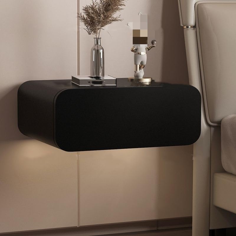 Floating Nightstand with Drawers, Wall Mounted Nightstand, Floating Bedside Table, Solid Wood Wall Nightstand, Floating Drawers for Bedroom Bathroom(Black,15.8 * 15.8 * 7.9in)