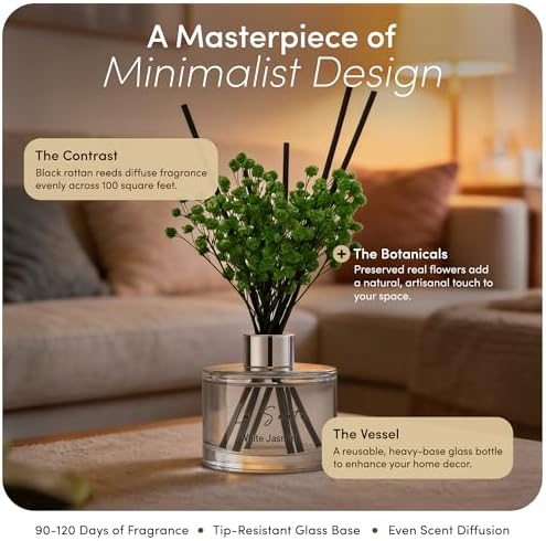 Reed Diffuser Set, White Jasmine 6.7 fl oz/ 200 ml
