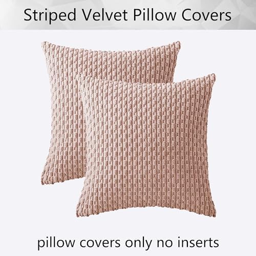 Kevin Textile Soft Corduroy 16x16 Inch Pillow Covers 2 Pack, Light Pink