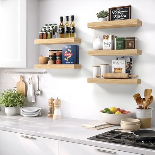 Sorbus 16 Inch Floating Shelves for Wall (5 Pack, Maple Wood)