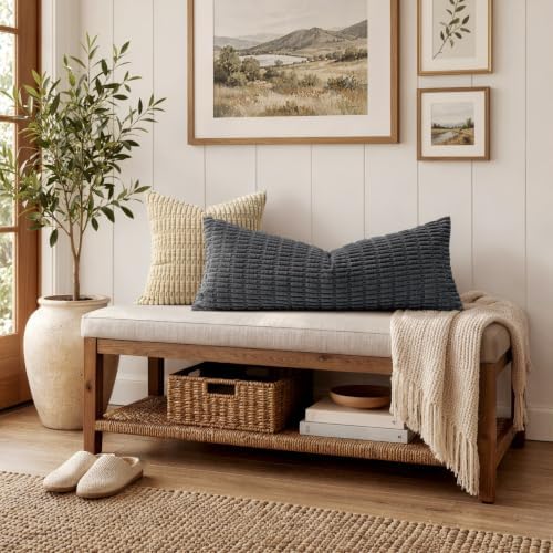 MIULEE Lumbar Corduroy Throw Pillow Cover for Bed 14x36 Dark Grey