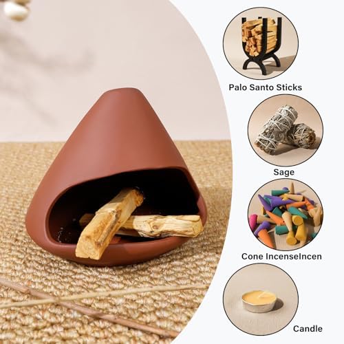 MOUGIGI Terracotta Zongzi Palo Santo Holder,Elegant Sage Cone Incense Dish