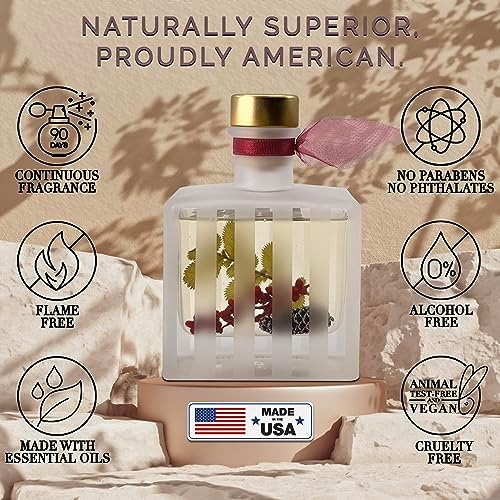 Reed Diffuser Set, Holiday Red Currant & Woods Scented Oil Diffuser with Sticks, Home Fragrance Accessories for Bathroom Shelf Decor, Aroma Diffusers for Home or Office Desk, USA Made
