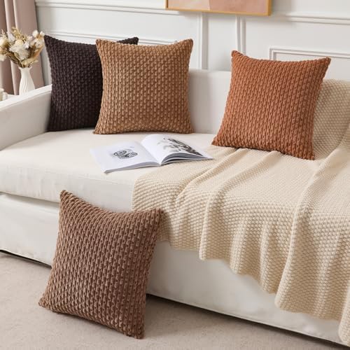 Kevin Textile Soft Corduroy 16x16 Inch Pillow Covers 2 Pack, Burnt Orange